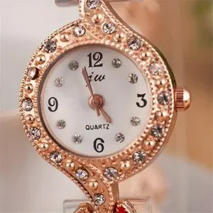 Beautiful Sparkling Ladies Rose Gold Watch with Heart Design Band Stones Bling Peugeot Women Watch Rose Gold Heart Shape with Crystals Pink  main image 3